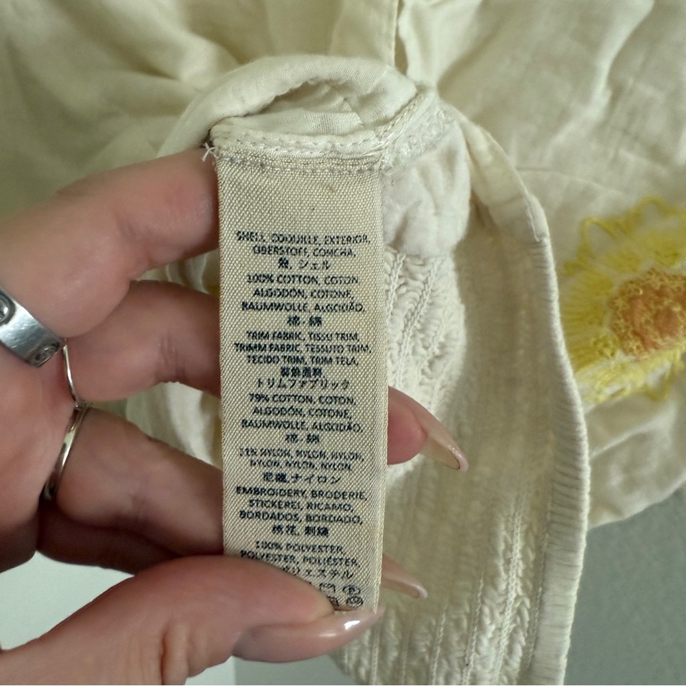 Free people ivory my girl embroidered cropped blouse smocked waist sunflowers - Picture 6 of 6